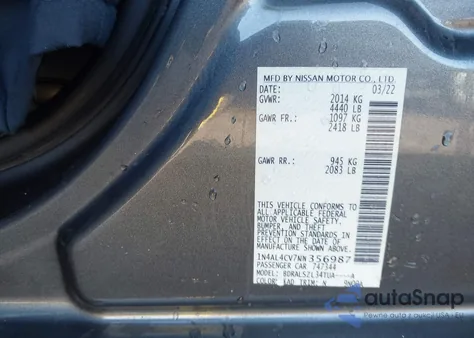 2022 Nissan Altima Sr Vc-Turbo Fwd from USA, damaged, VIN 1N4AL4CV7NN356987